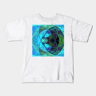 Mosaic Kaleidoscope Flower Blue and Green Kids T-Shirt